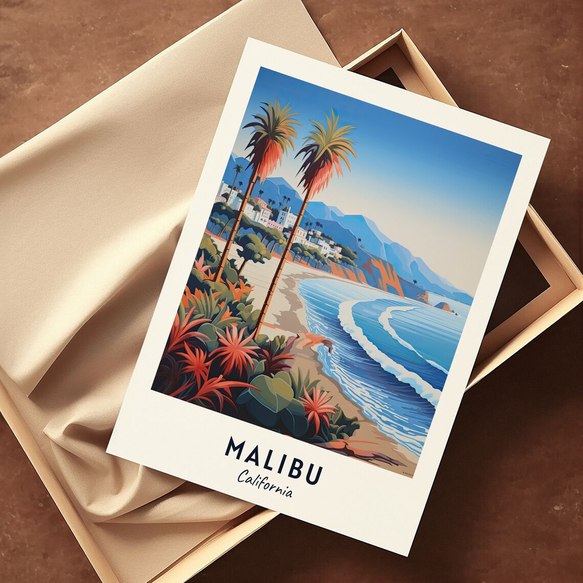 Malibu California Beach Palm Trees Cove Ocean Surf Travel Poster - Image 3