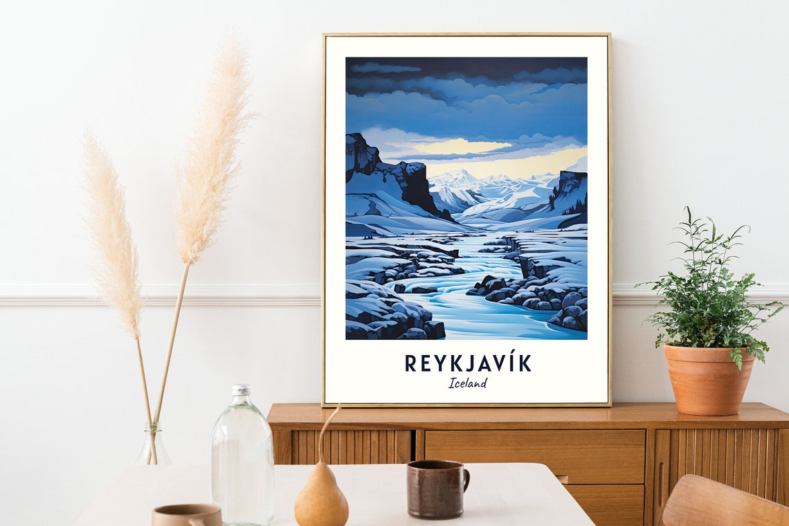 Reykjavik Iceland Icy Glacier River Winter Twilight Travel Poster - Image 2