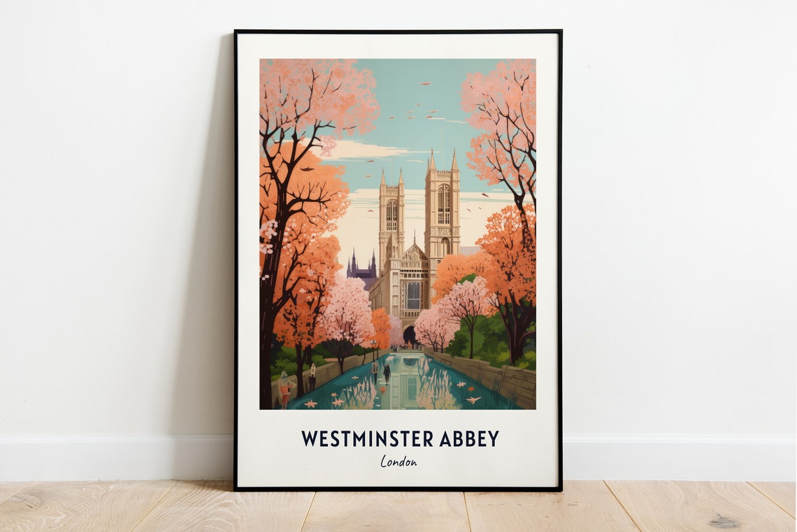 Westminster Abbey London Spring Blossom Gardens Travel Poster
