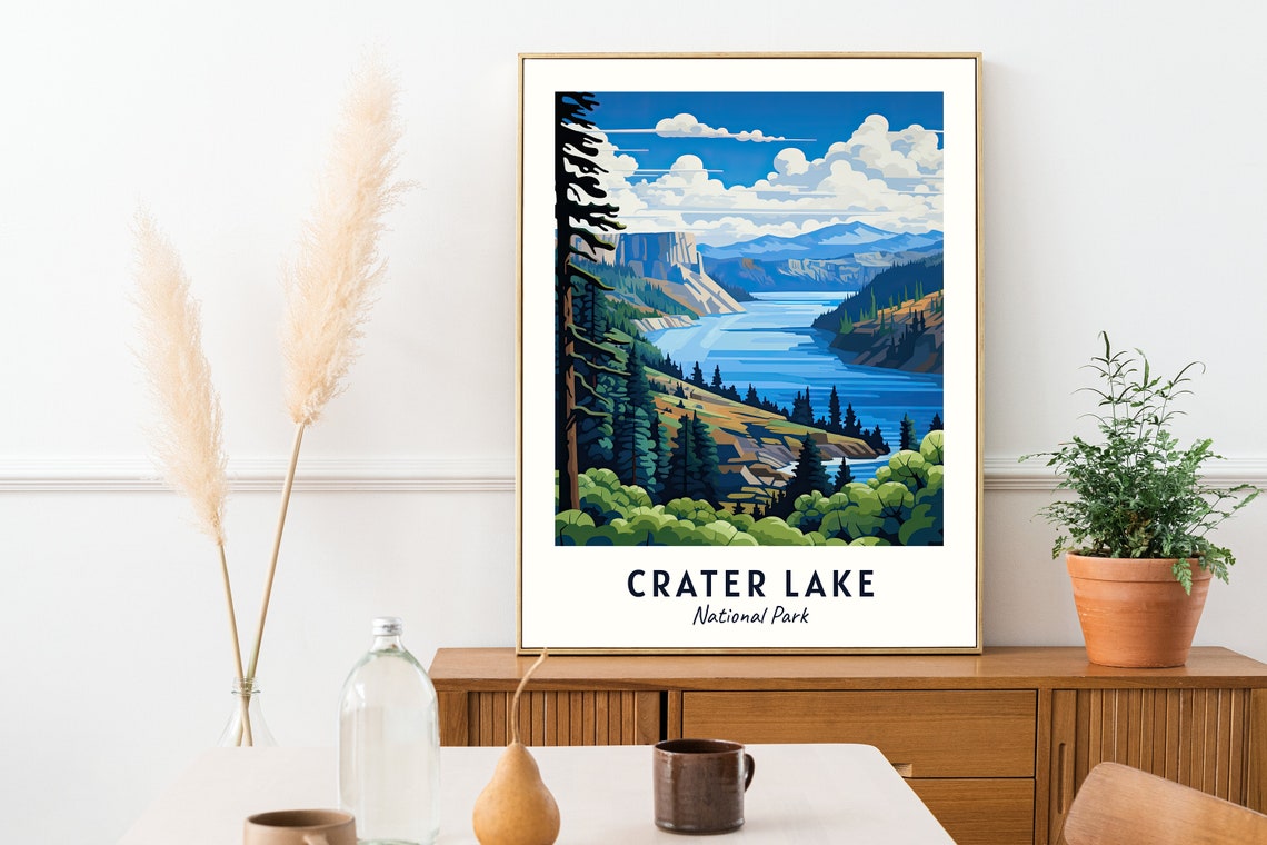 Crater Lake National Park Deep Blue Lake Cliffs Travel Poster - Image 2