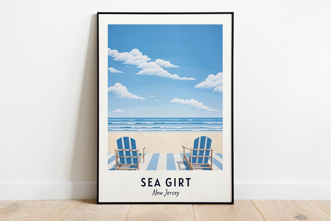Sea Girt New Jersey Beach Chairs Ocean Waves Seaside Travel Poster