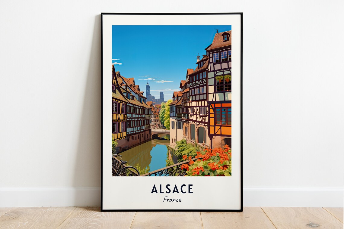 Quaint Alsace France Half Timbered Old Town Canal Street Poster