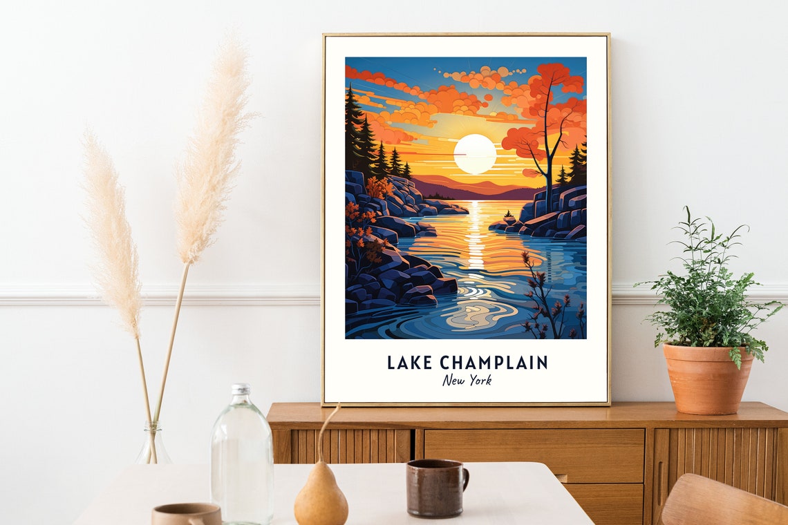 Lake Champlain New York Autumn Lakeside Sunset Travel Poster - Image 2