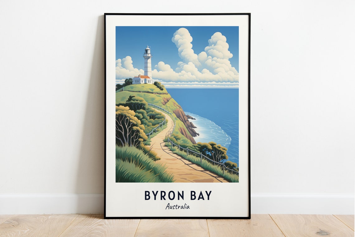 Byron Bay Australia Cape Byron Lighthouse On The Cliffs Travel Poster