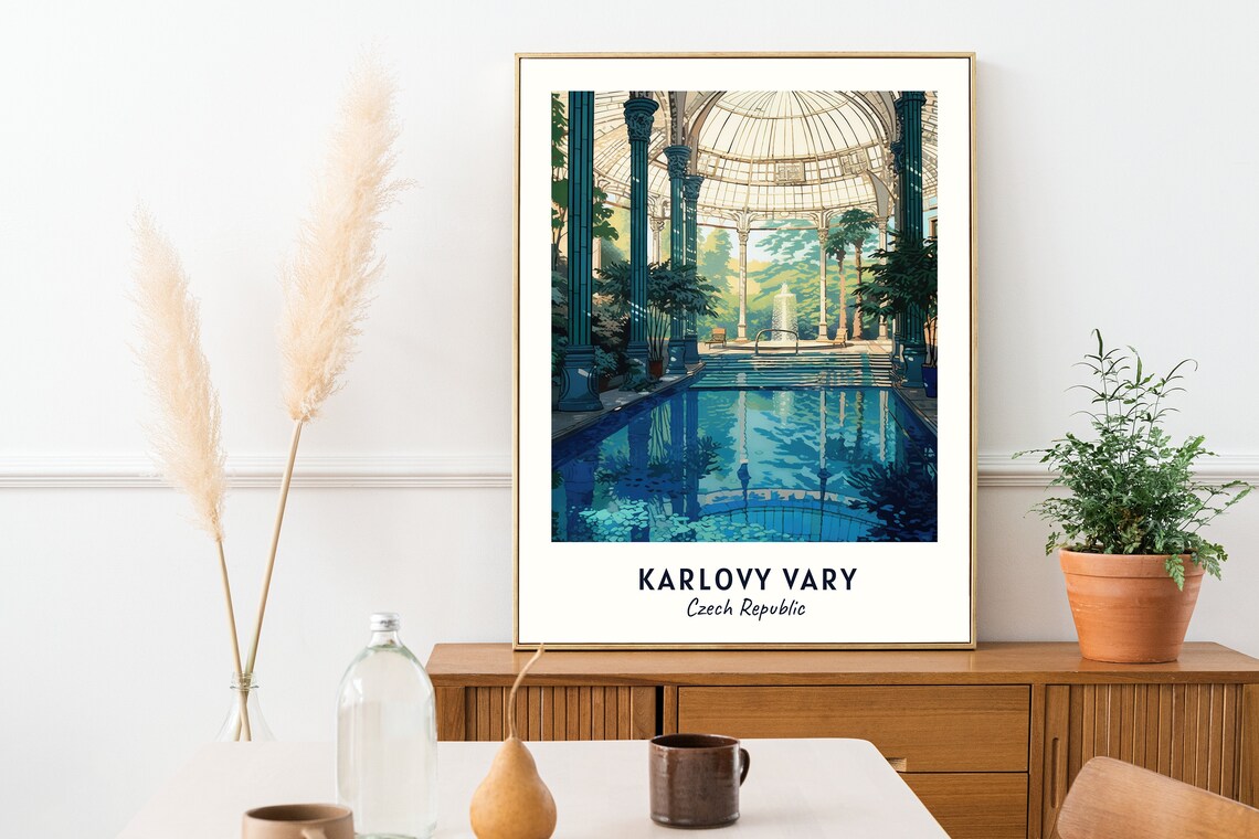 Karlovy Vary Czech Republic Hot Spring Spa Colonnade Travel Poster - Image 2