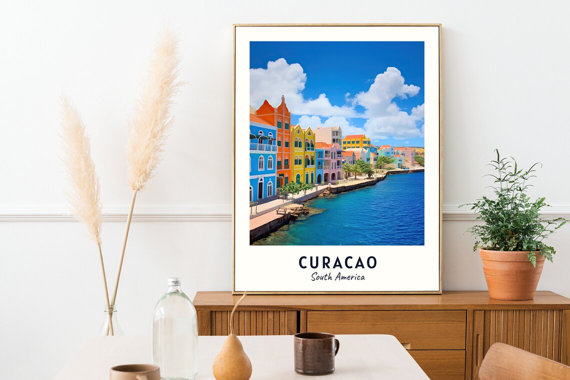 Curacao Caribbean Colorful Waterfront Buildings Travel Poster - Image 2