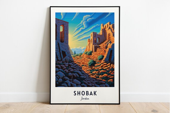 Shobak Castle Ancient Stone Ruins At Sunset Jordan Travel Poster