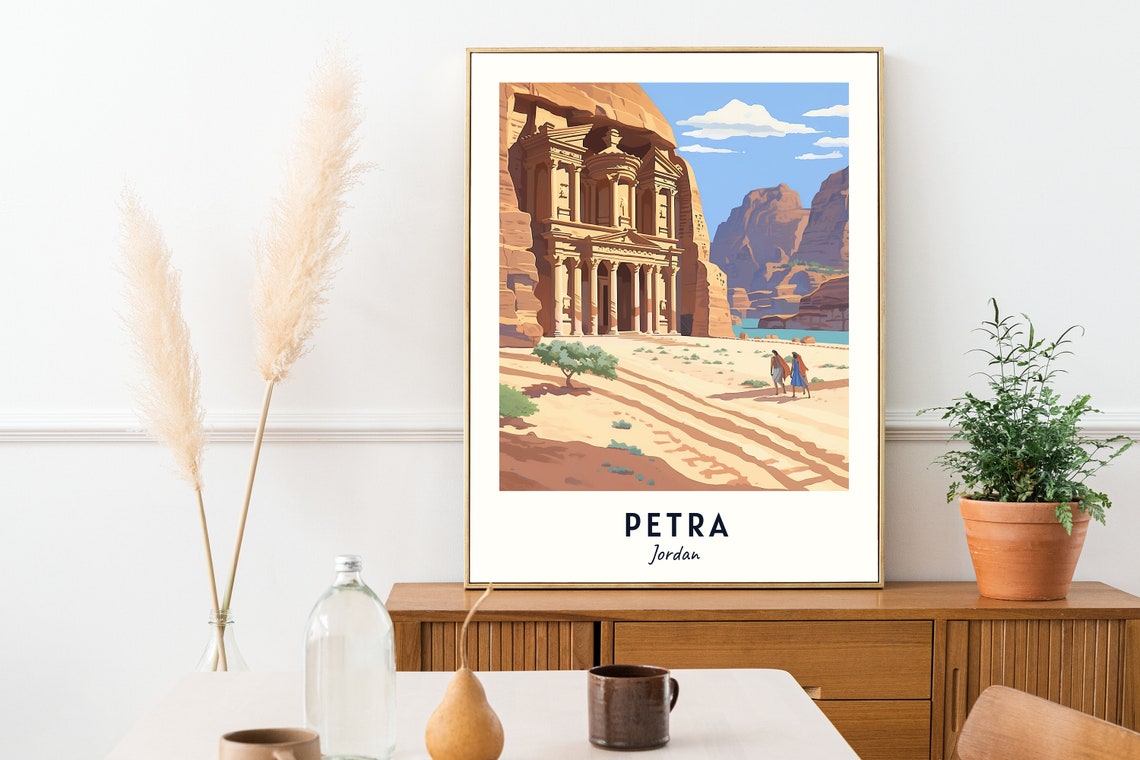 The Rose-Red Treasury Facade of Ancient Petra Jordan Travel Poster - Image 2