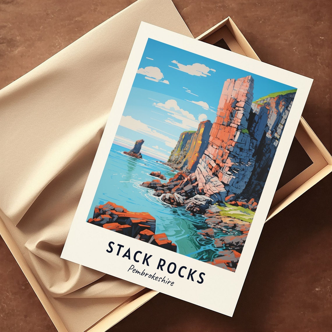 Stack Rocks Pembrokeshire Red Sea Cliffs Coastal Day Scene Poster - Image 3