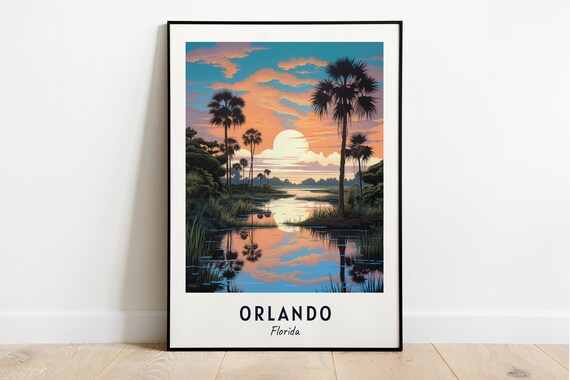 Orlando Florida Sunset Palm Wetland Minimalist Travel Poster