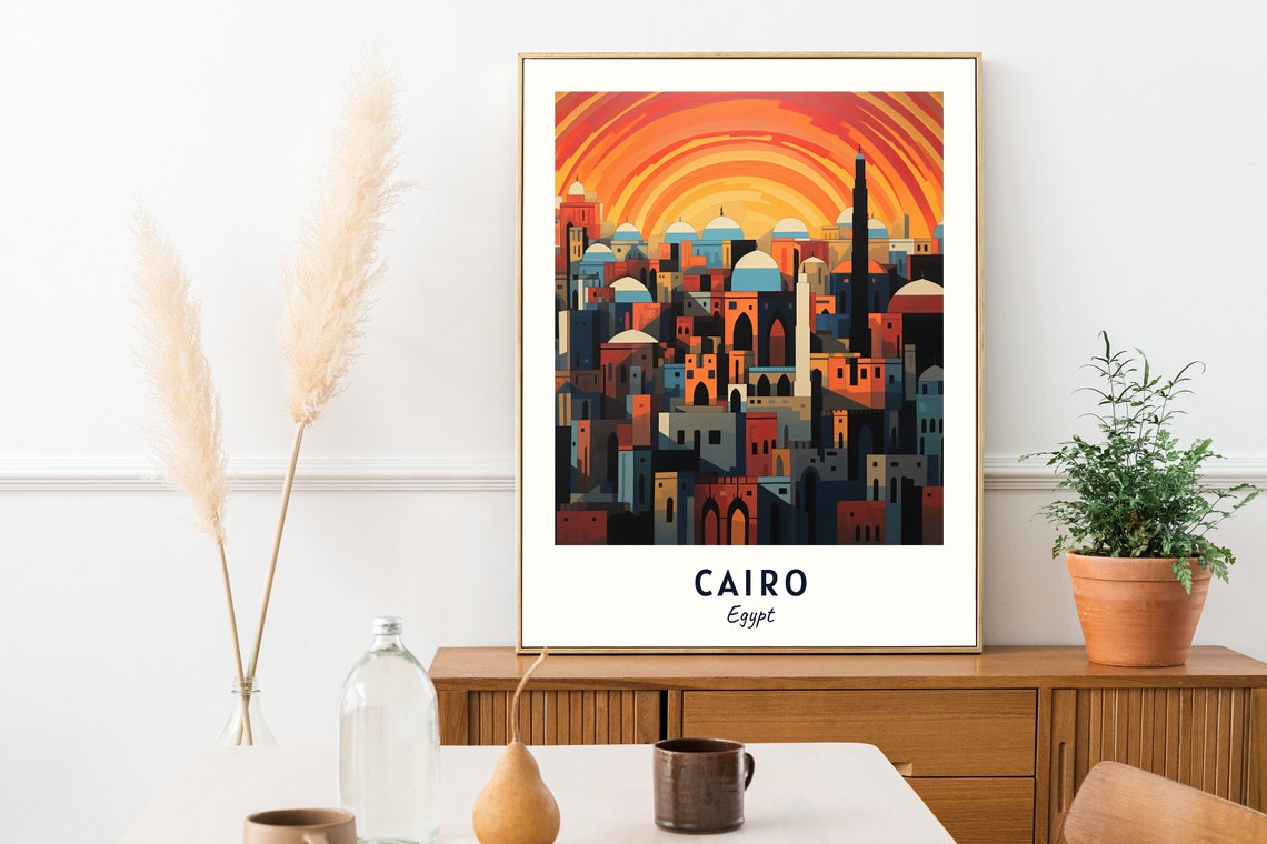 Cairo Egypt City Skyline Orange Sunset Domes Minarets Travel Poster - Image 2