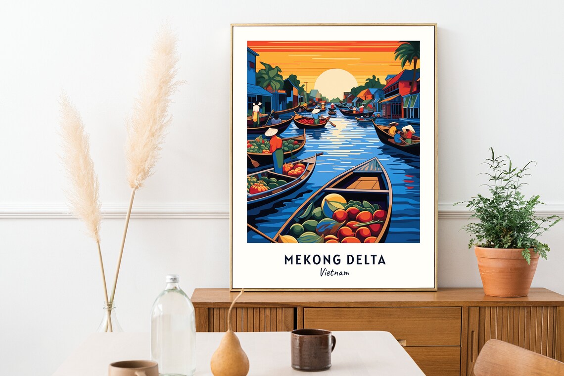 Mekong Delta Vietnam Floating Market Boats Sunset Travel Poster - Image 2