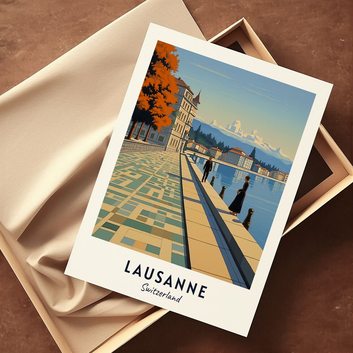 Lausanne Switzerland Lakeside Promenade Autumn Travel Poster - Image 3