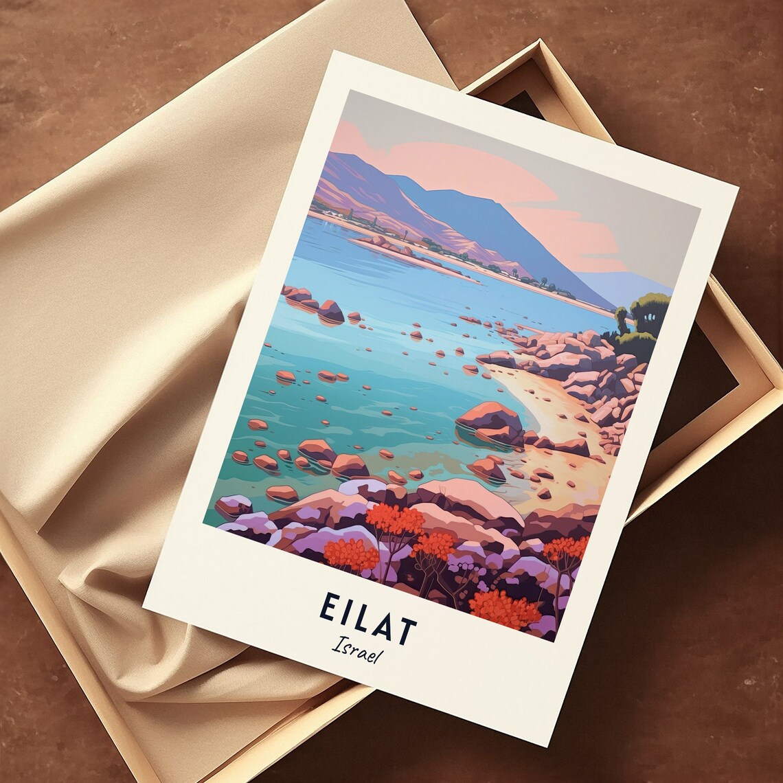 Eilat Israel Rocky Red Sea Shoreline Mountains Sunset Travel Poster - Image 3