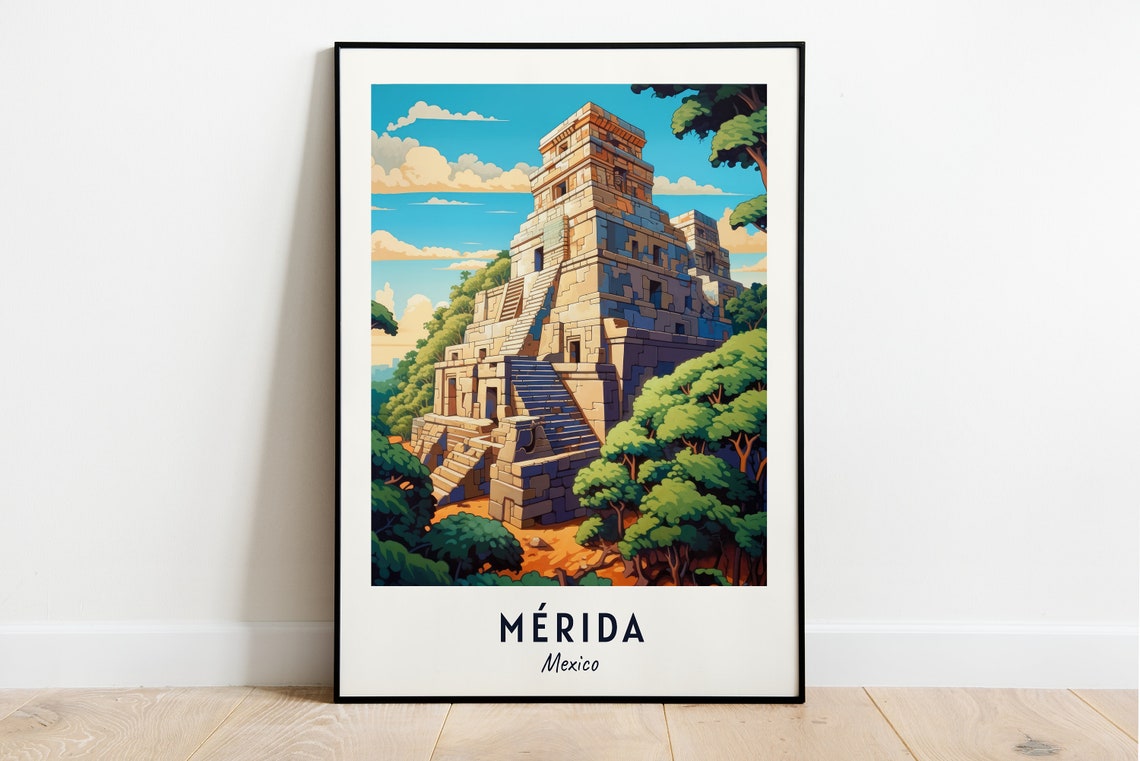 Uxmal Mayan Step Pyramid Jungle Ruins Merida Mexico Travel Poster