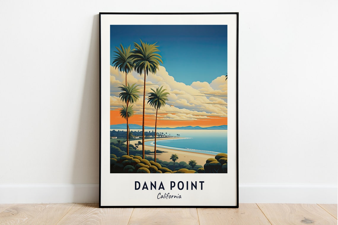 Dana Point California Palms Beach Bay Sunset Horizon Travel Poster