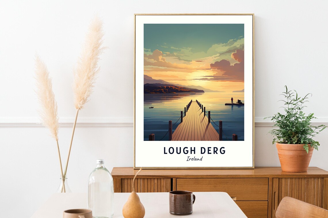 Lough Derg Ireland Golden Sunset Over Wooden Pier Travel Poster - Image 2