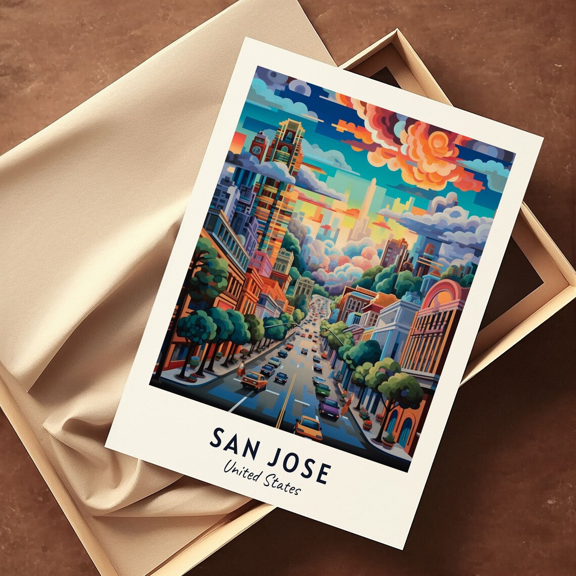 San Jose USA Downtown Street Sunset Skyline Travel Poster Home Decor - Image 3