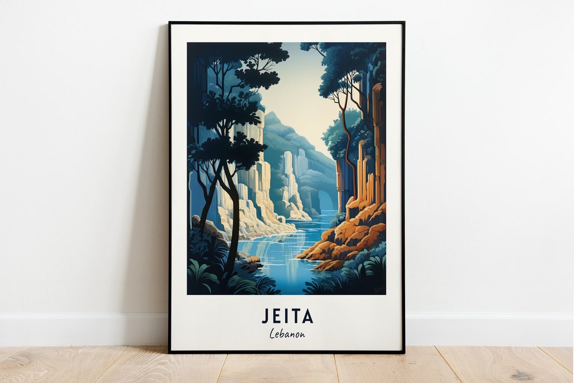 Jeita Lebanon Limestone River Gorge Dawn Forest Shadows Poster
