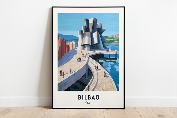 Guggenheim Museum Titanium Curves over the River in Spain Poster