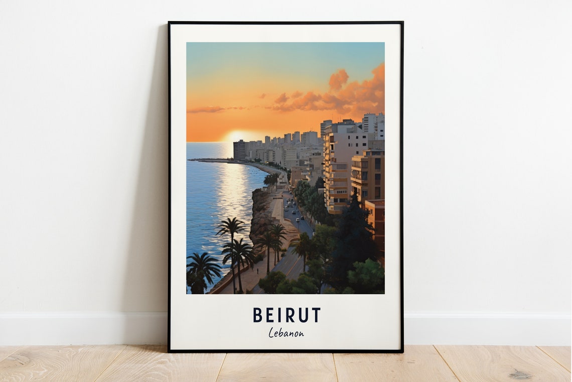 Beirut Lebanon Coastal Skyline Mediterranean Golden Sunset Poster