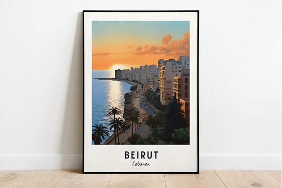 Beirut Lebanon Coastal Skyline Mediterranean Golden Sunset Poster