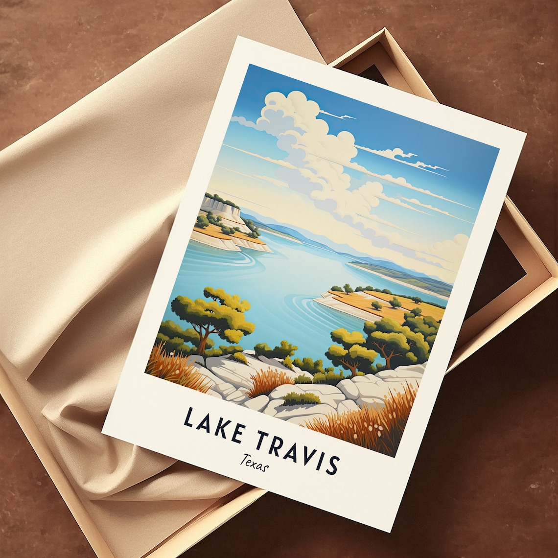 Lake Travis Texas Wide Blue Lake Limestone Shores Daytime Poster - Image 3