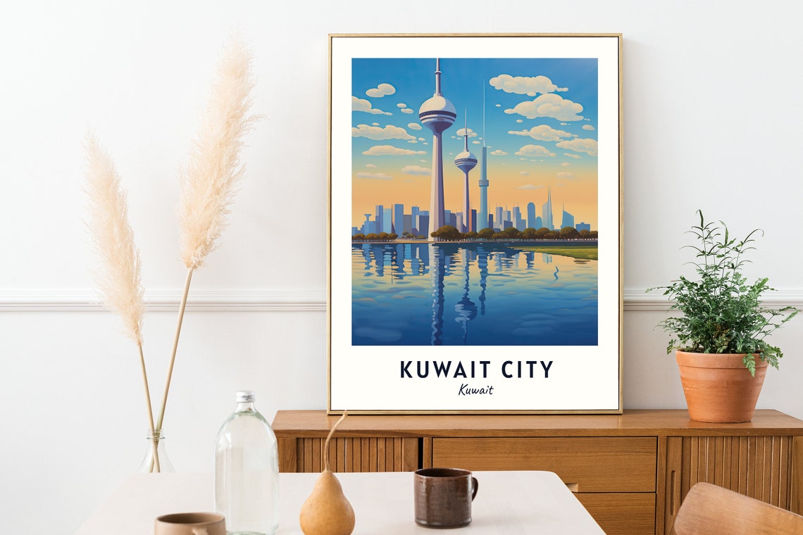 Kuwait City Kuwait Towers Skyline Water Reflection Travel Poster - Image 2