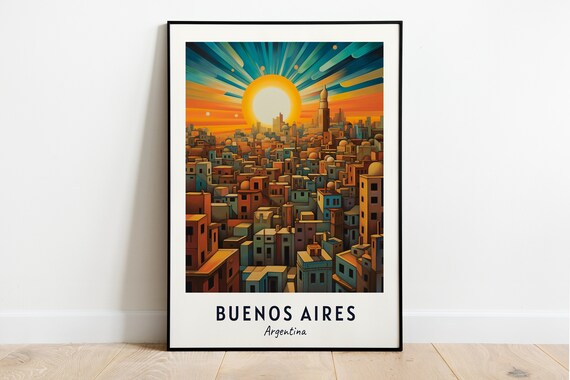 Buenos Aires Argentina Dense City Blocks Radiant Sunburst Travel Poster