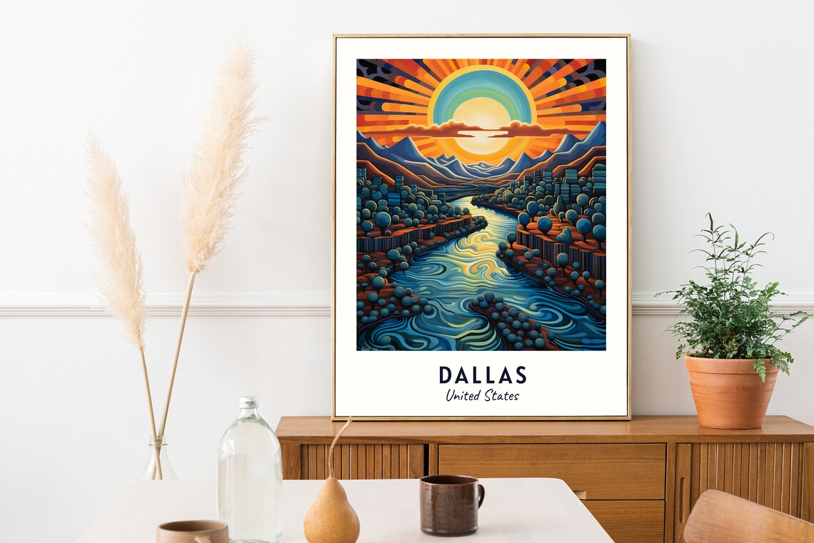 Dallas United States Radiant Sunset Canyon River Valley Travel Poster - Image 2