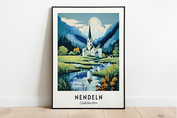 Nendeln Liechtenstein Church By A River In The Green Valley Poster