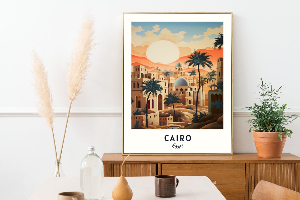 Cairo Desert Sunset Domes Minarets Palms Egypt Travel Poster - Image 2
