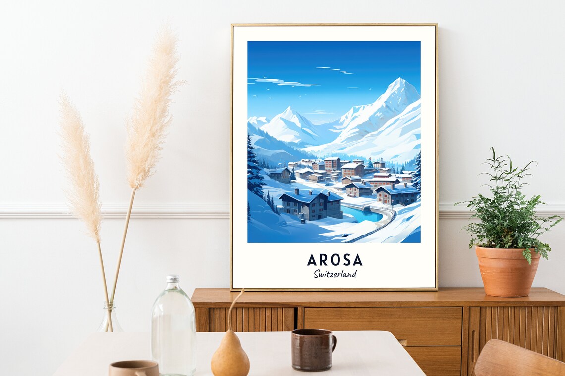 Arosa Switzerland Snowy Alpine Village Mountain Peaks Poster - Image 2