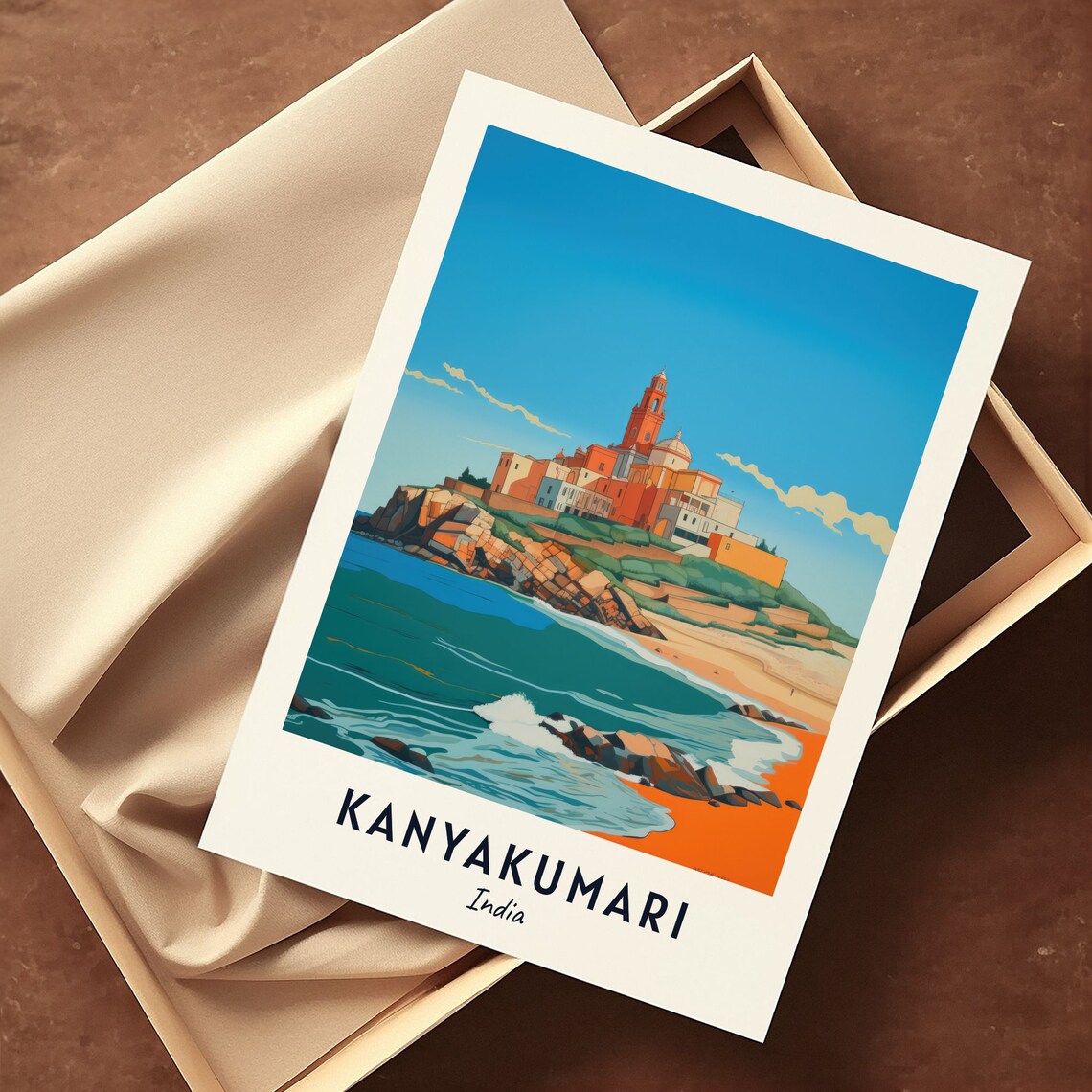 Kanyakumari India Coastal Temple On Rocky Cape At Sunset Poster - Image 3