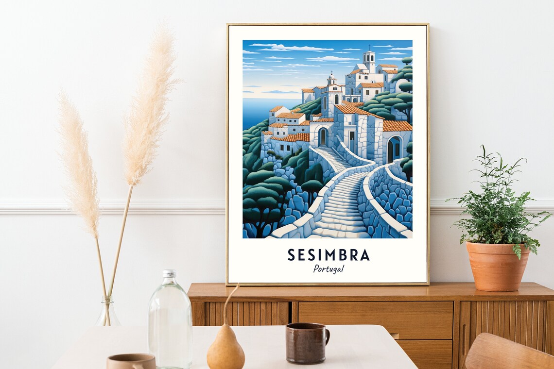 Sesimbra Castle Hilltop Fortress above the Bay Portugal Travel Poster - Image 2