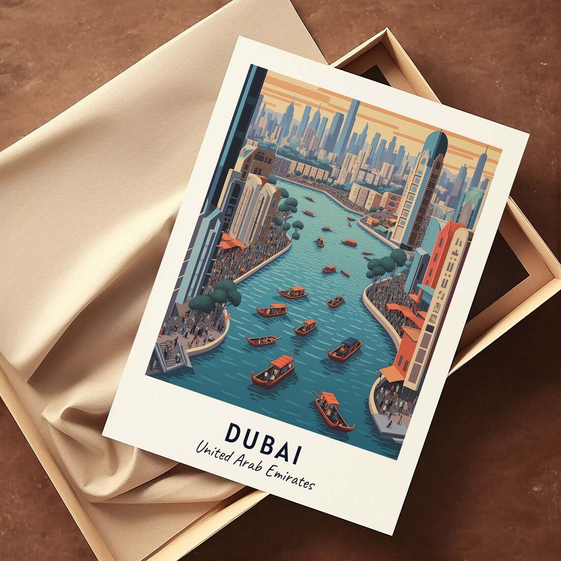 Dubai Creek Traditional Abra Boats Golden Hour UAE Travel Poster - Image 3