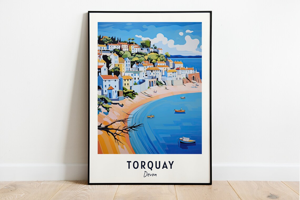 Torquay Devon Harbor Town Boats Seaside Bay Riviera Travel Poster