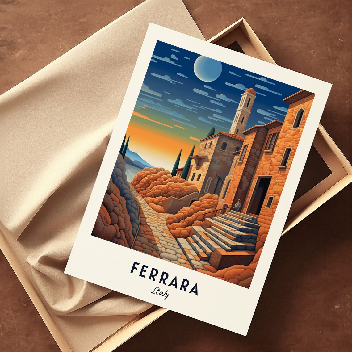 Ferrara Italy Sunset Hilltop Village Stone Lane Poster Home Decor - Image 3