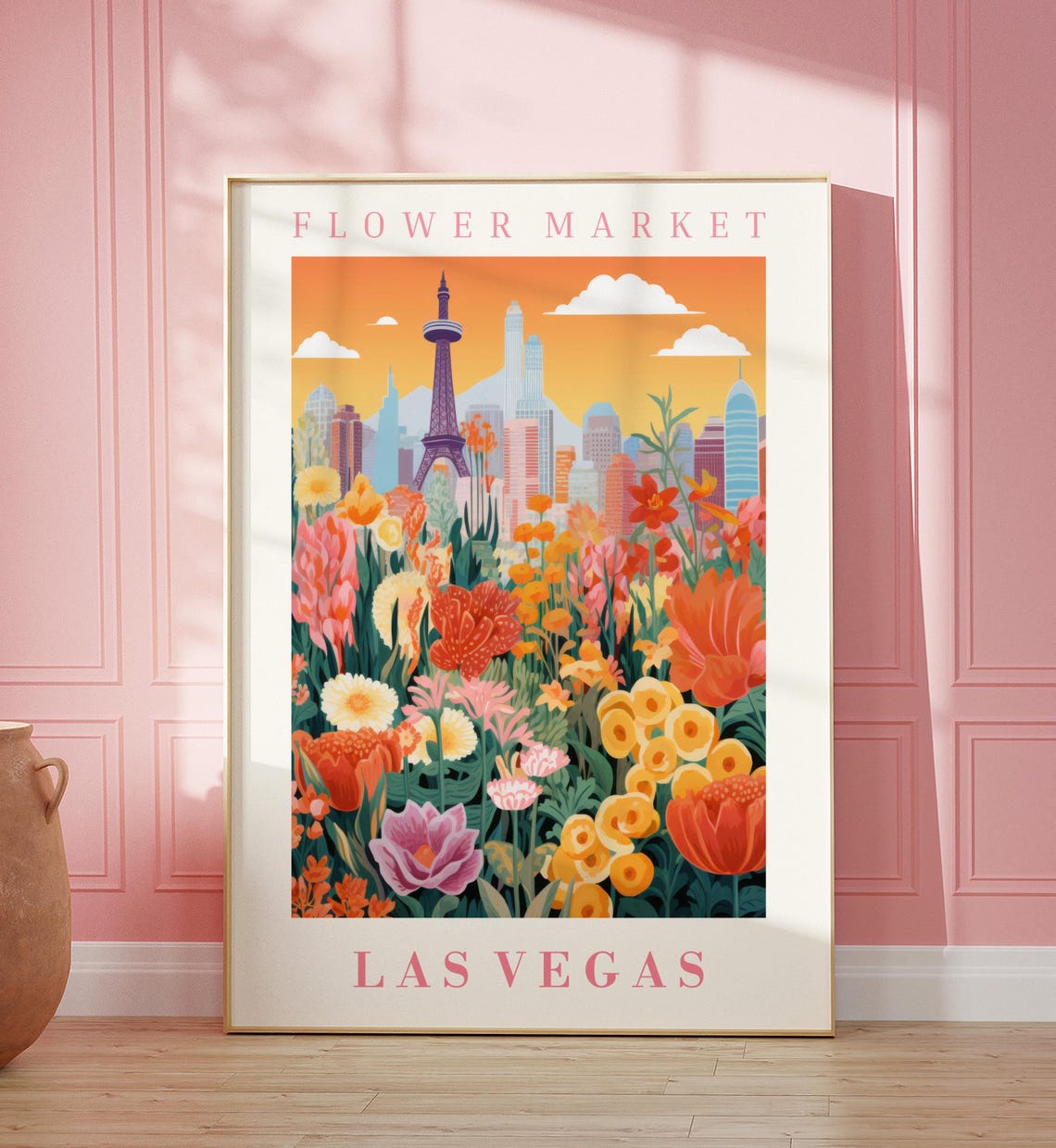 Las Vegas Flower Market Poster Wall Decor United States Floral Illustration Botanical Gallery Wall Art Gift For Friend Travel Poster