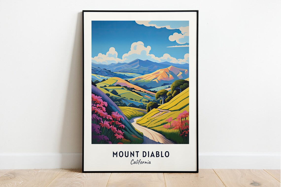 Mount Diablo California Rolling Golden Hills Road Travel Poster