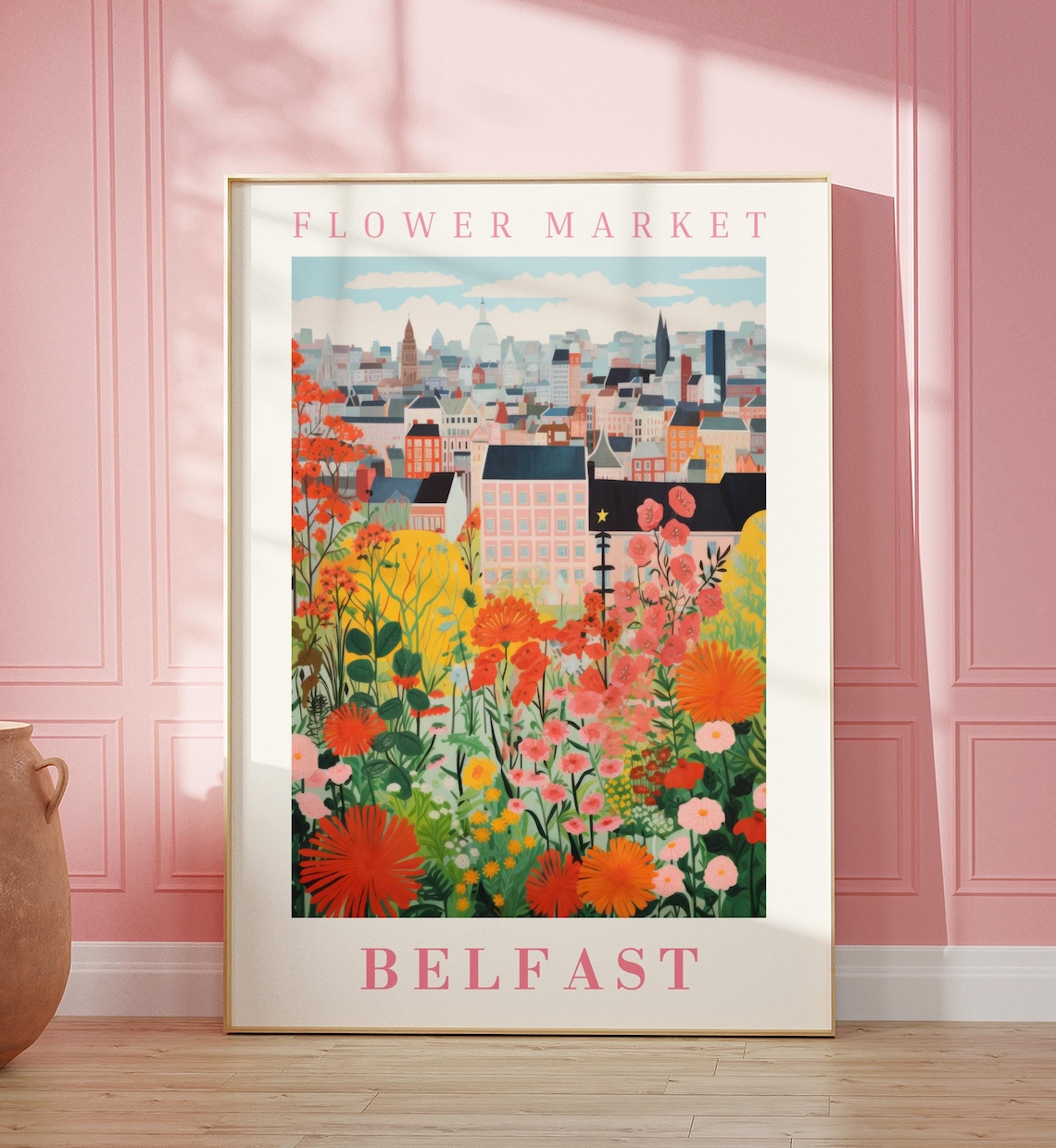 Belfast Flower Market Rooftop Cityscape Wildflower Botanical Poster