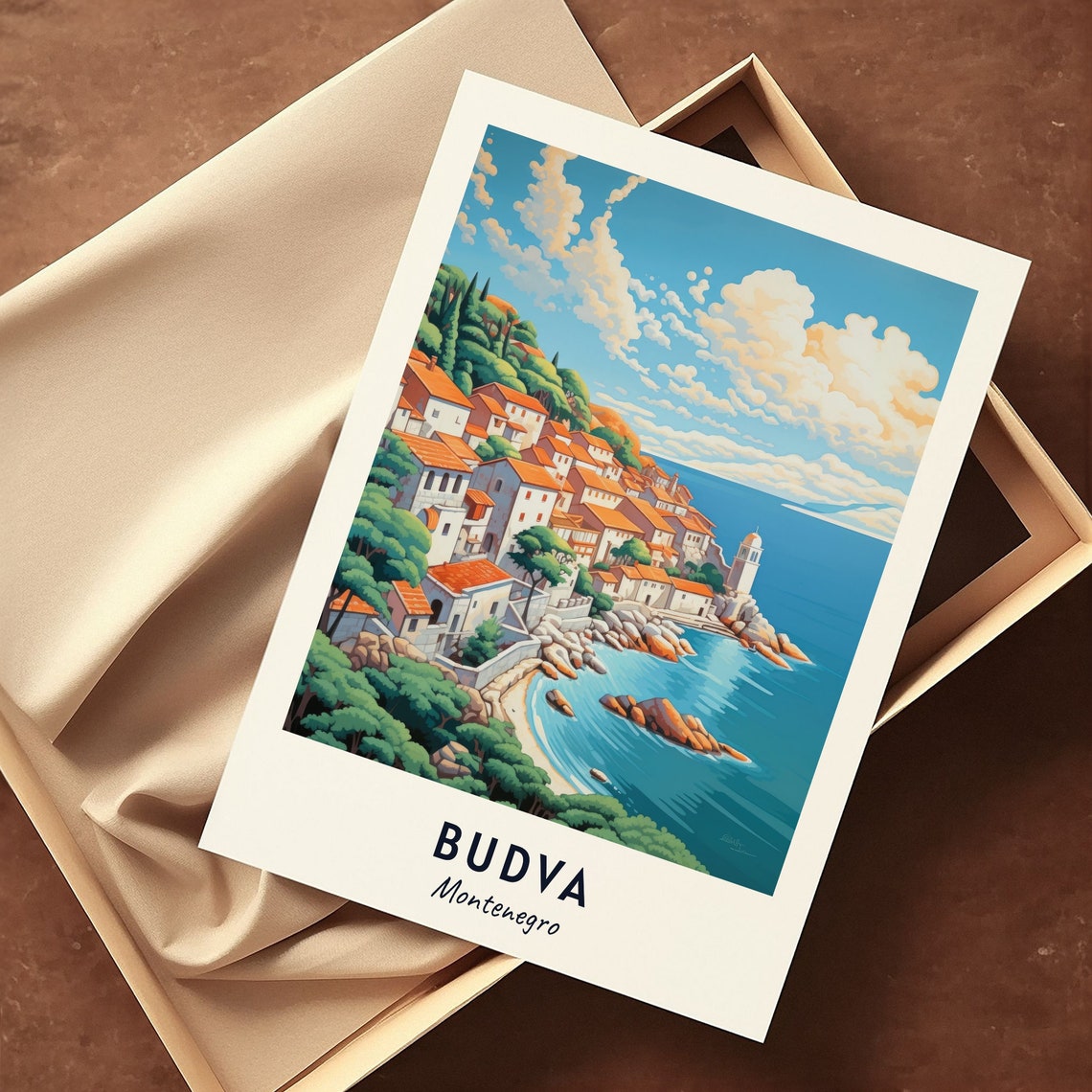 Budva Montenegro Red Roofed Old Town Along The Turquoise Sea Poster - Image 3