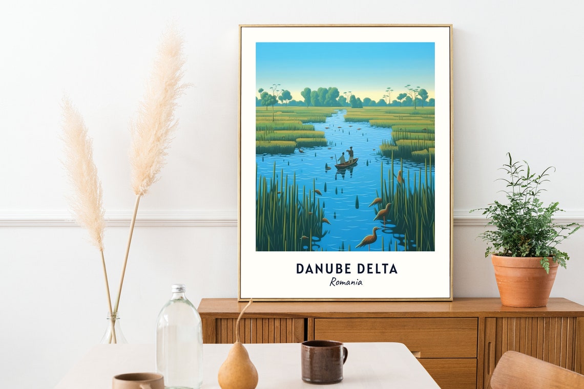 Danube Delta Marsh Channels with Fishermen in Romania Poster - Image 2