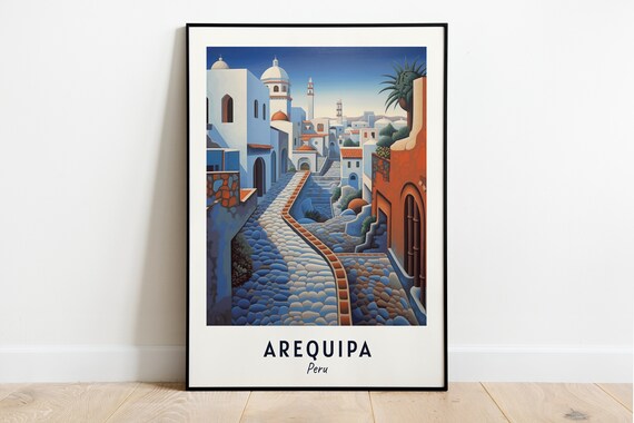 Arequipa Peru Whitewashed Monastery Street Domes Cobbled Lane Travel Poster