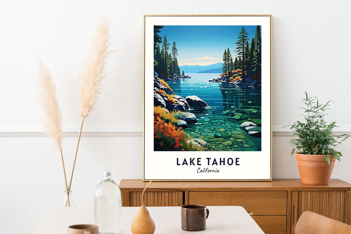 Lake Tahoe California Crystal Clear Shoreline Pines Travel Poster - Image 2