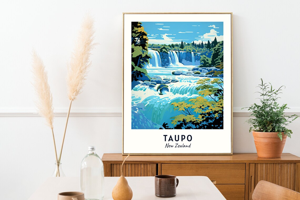 Taupo New Zealand Cascading Waterfall River Rapids Nature Travel Poster - Image 2