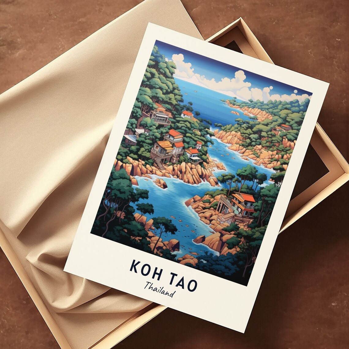 Koh Tao Thailand Rocky Bay And Hillside Cottages Coastal Travel Poster - Image 3