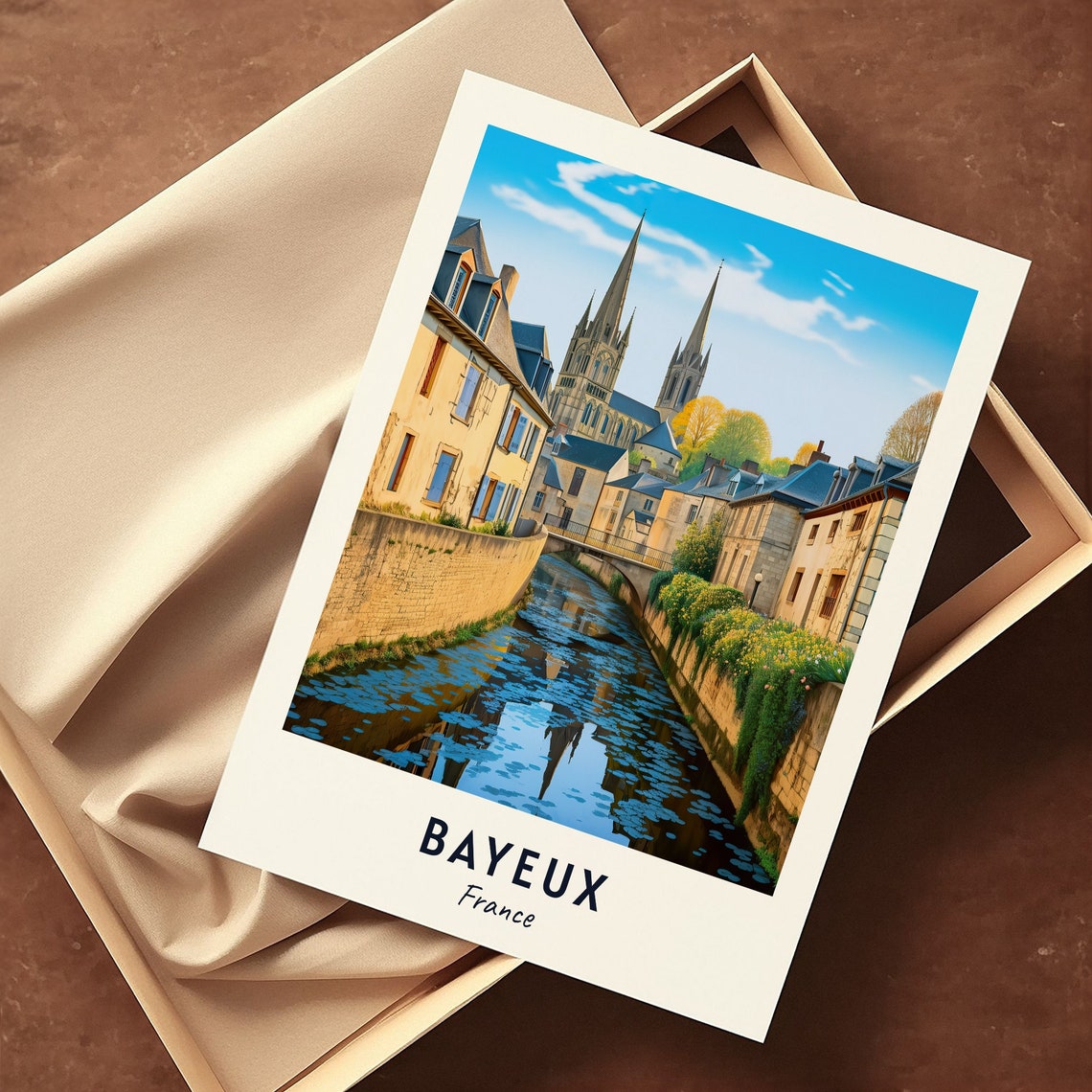 Bayeux France Cathedral Riverside Stone Old Town View Poster - Image 3