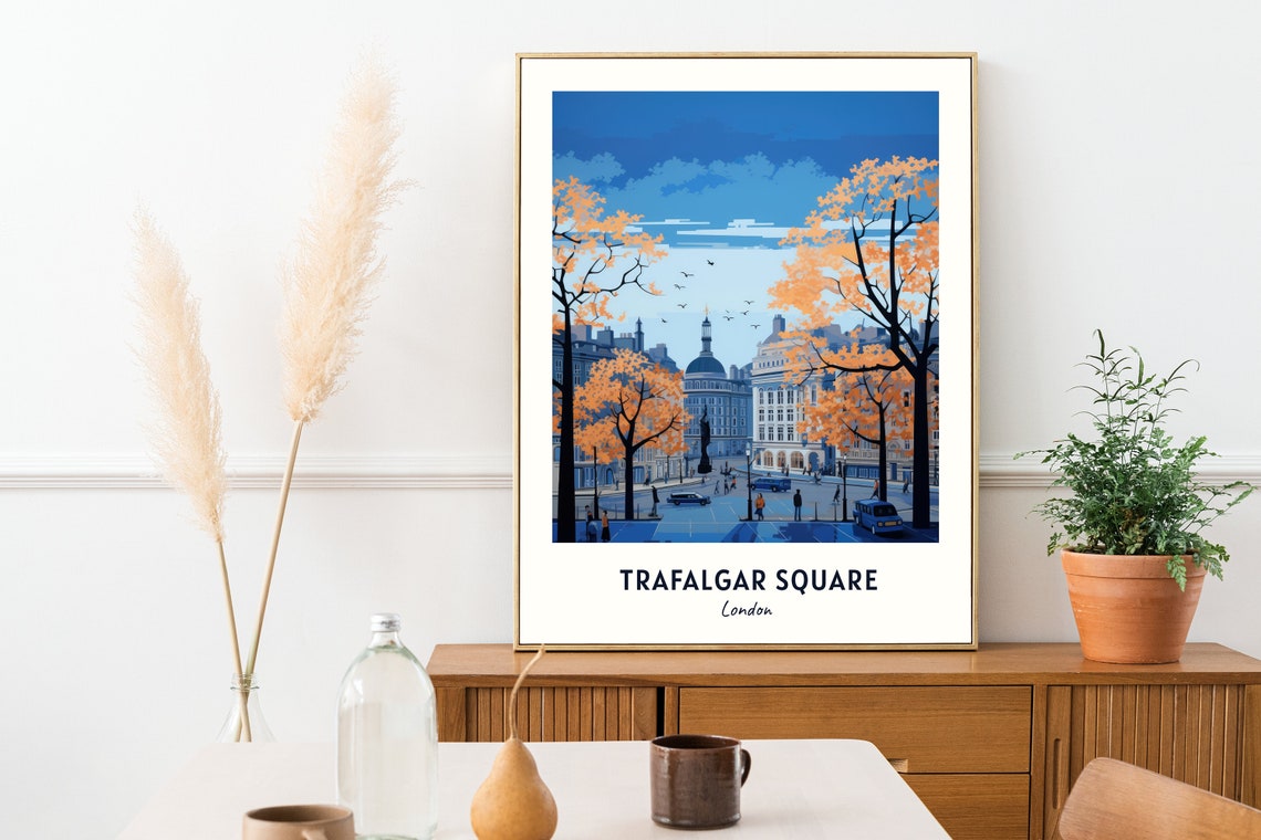 Trafalgar Square London Autumn Golden Trees Fall Travel Poster - Image 2