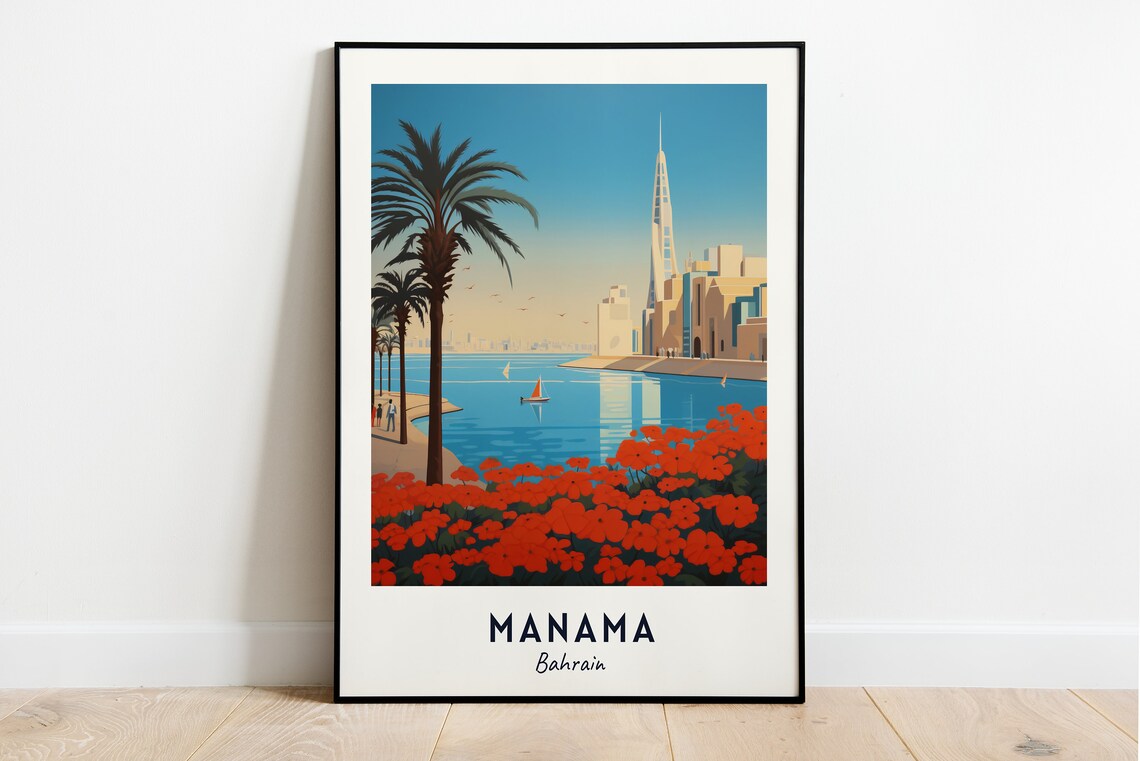 Manama Bahrain Travel Poster, City Wall Art Print